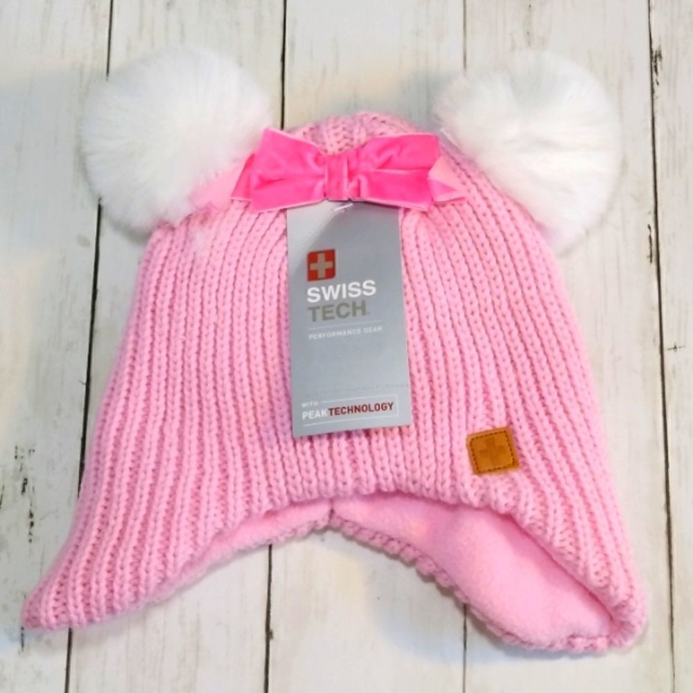 Toddler Baby Pink Winter Hat With Pompoms